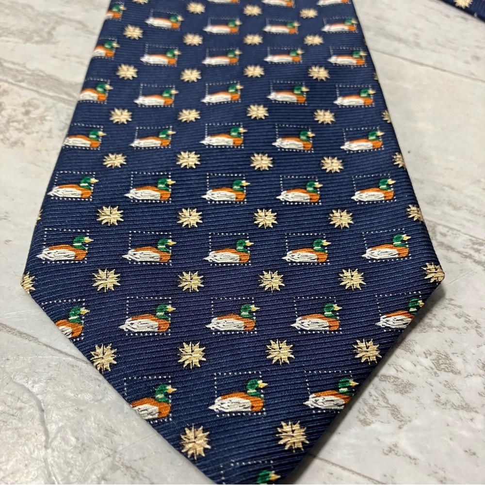 Barbara Blank Duck Mallard Blue 100% Silk Necktie American Folk Art Handmade Tie